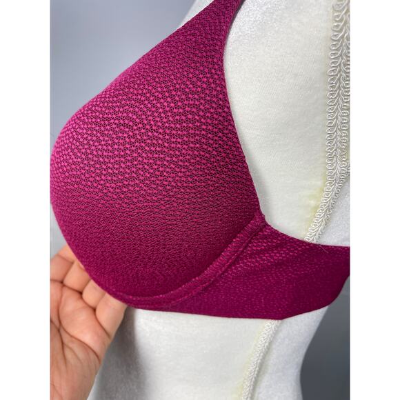 Victoria's Secret, Sz. 34C, Maroon Push-Up Bra, Textured Mesh Overlay, Underwire - Picture 2 of 9